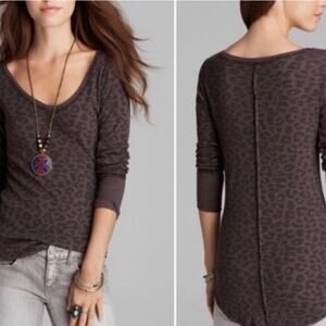 We the Free by Free People Leopard Thermal Long Sleeve Tunic Blouse, S